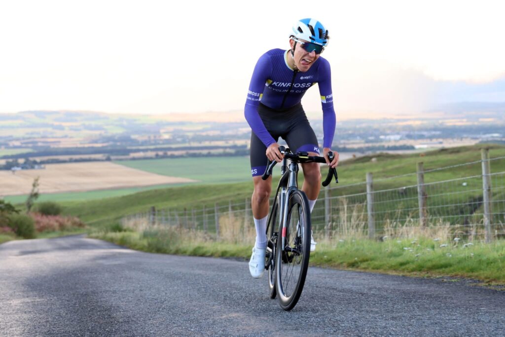 A Kinross Cycling Club member racing the FCA Cleish hillclimb event